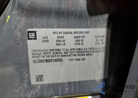 2009 Chevrolet Malibu 1Lt z USA, uszkodzony, nr VIN 1G1ZH57B89F242963